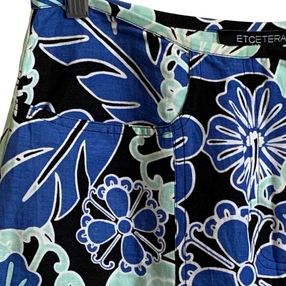 VTG ETCETERA Linen Skirt SIZE 6 Blue and White Ruffled Floral Pockets Front Zip - Picture 9 of 14